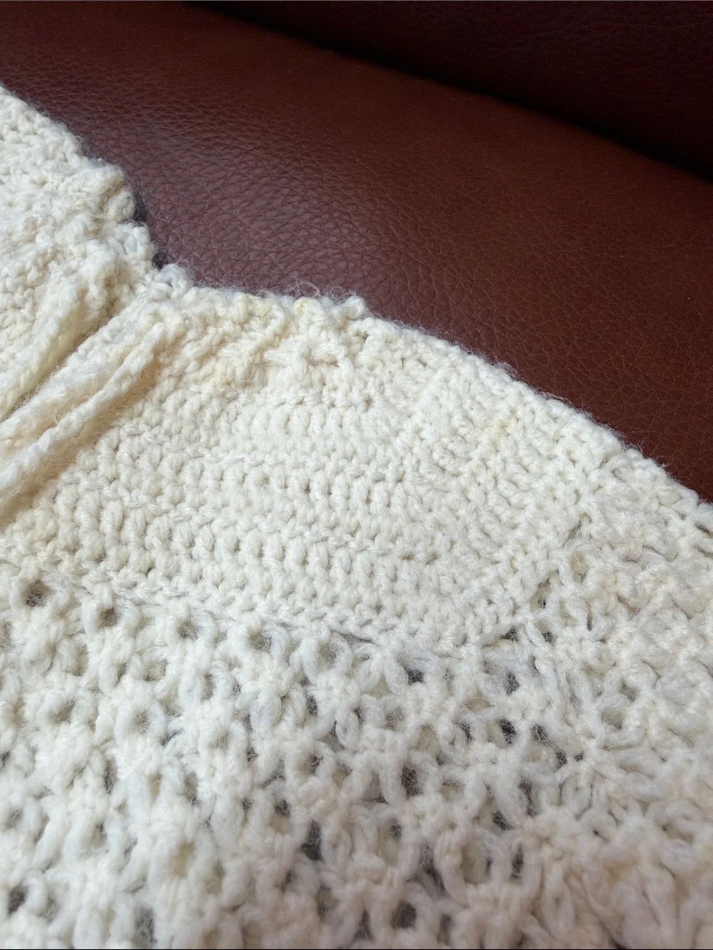 1950’s Cream Knit Open-Front Baby Sweater with Pom Tie